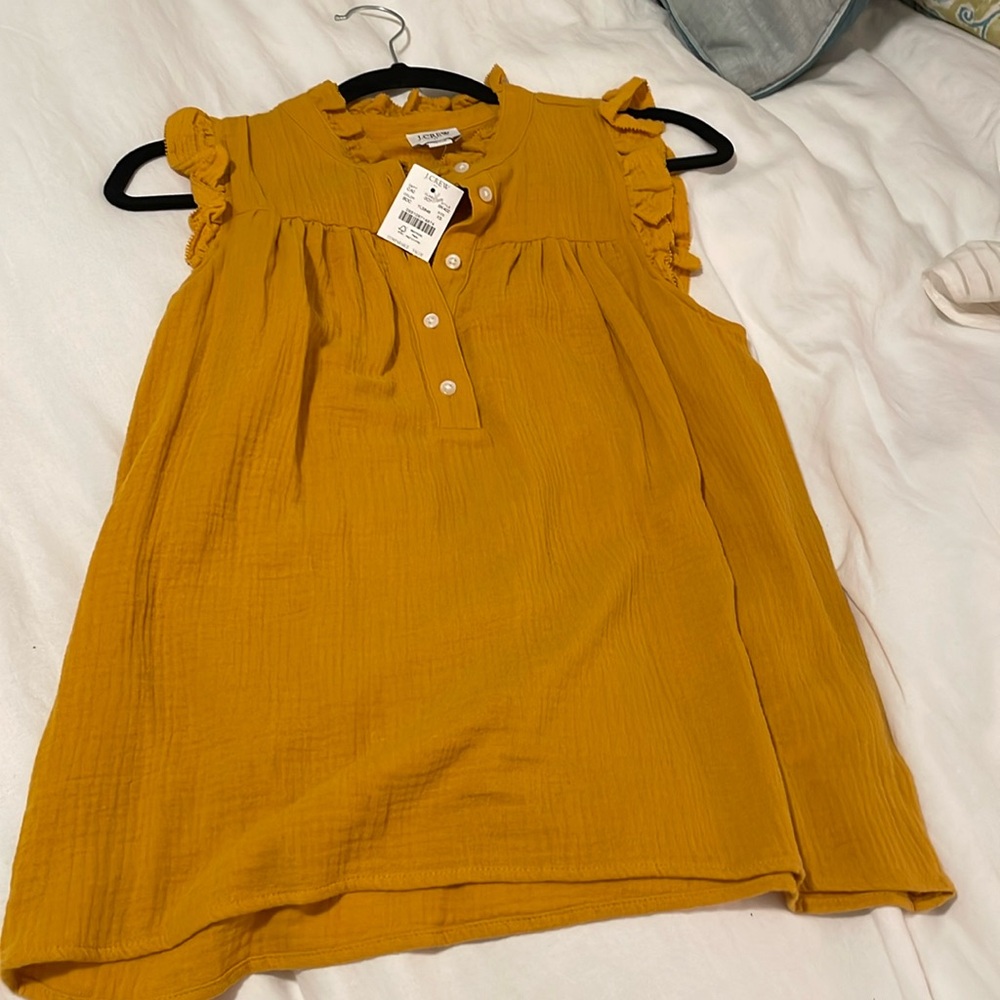 J CREW Gauze smocked ruffleneck top, Bronzed Ochred XS